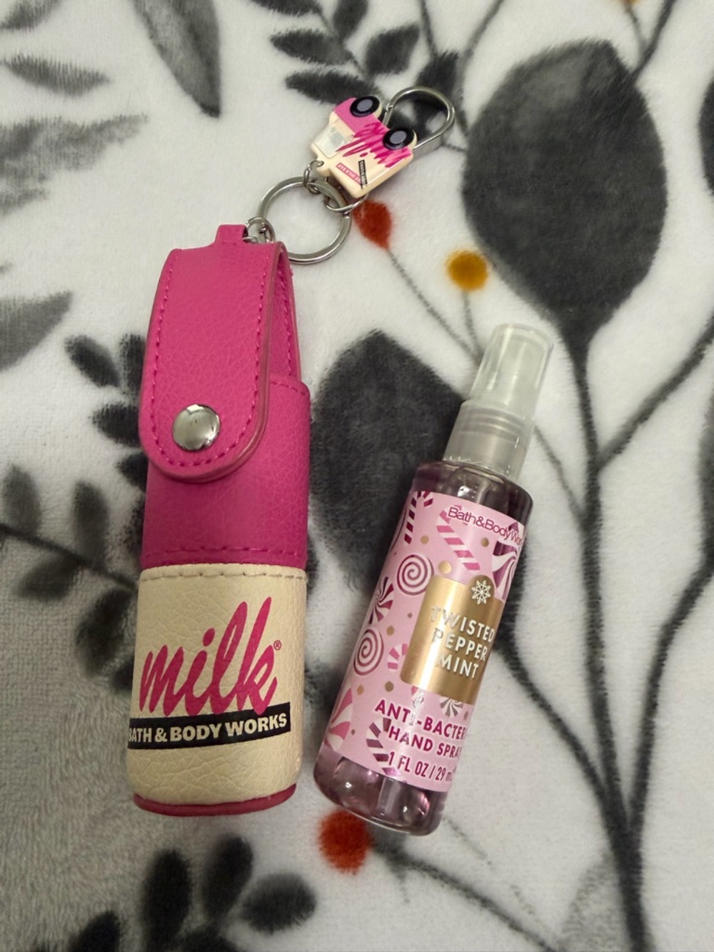 Bath & Body Works Pink & Cream Milk Hand Sanitizer Holder Keychain